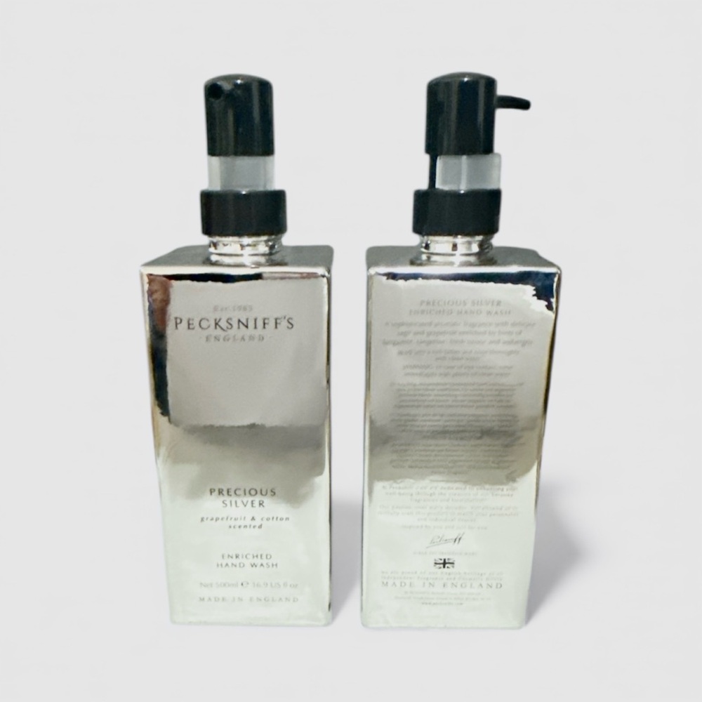 NEW 2x Pecksniffs Precious Silver Grapefruit & Cotton Glass Bottle Hand Wash